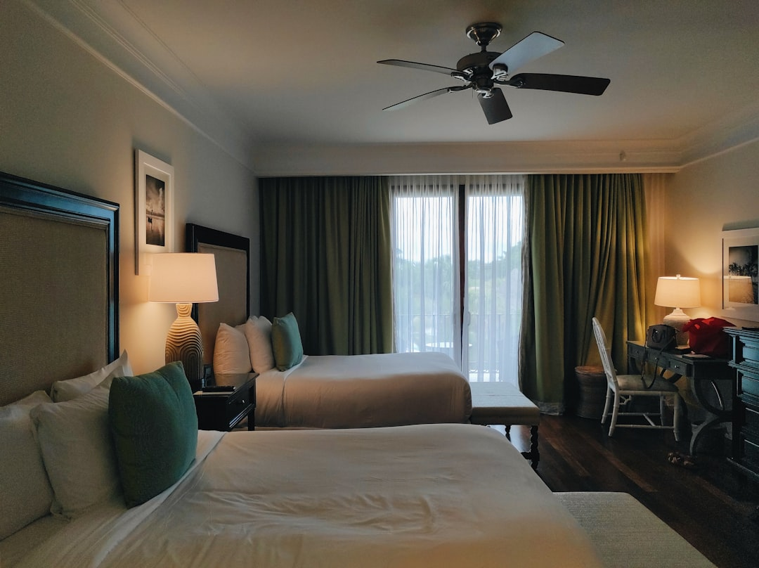 Bright hotel bedroom prepared for a family stay